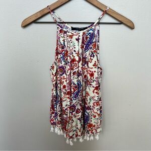 19 Cooper Maycon Halter Top Bohemian Floral Tassel Sleeveless Shirt Size Small